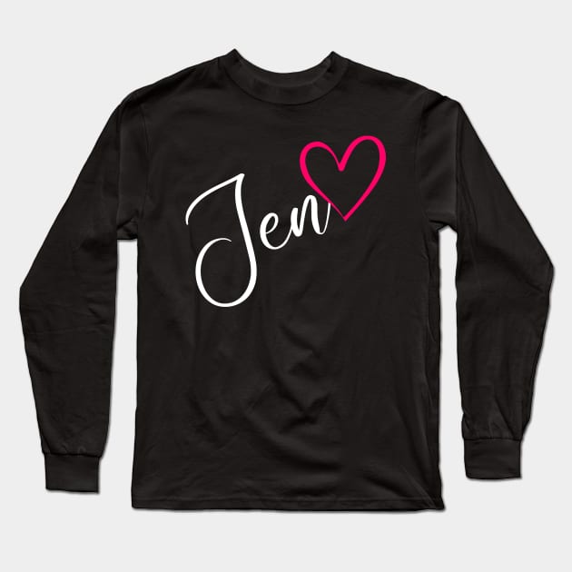 Jen Name Calligraphy Pink Heart Long Sleeve T-Shirt by xsylx